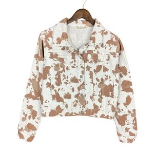 Altard State | Animal Cow Hide‎ Print Design White Denim Jean Jacket